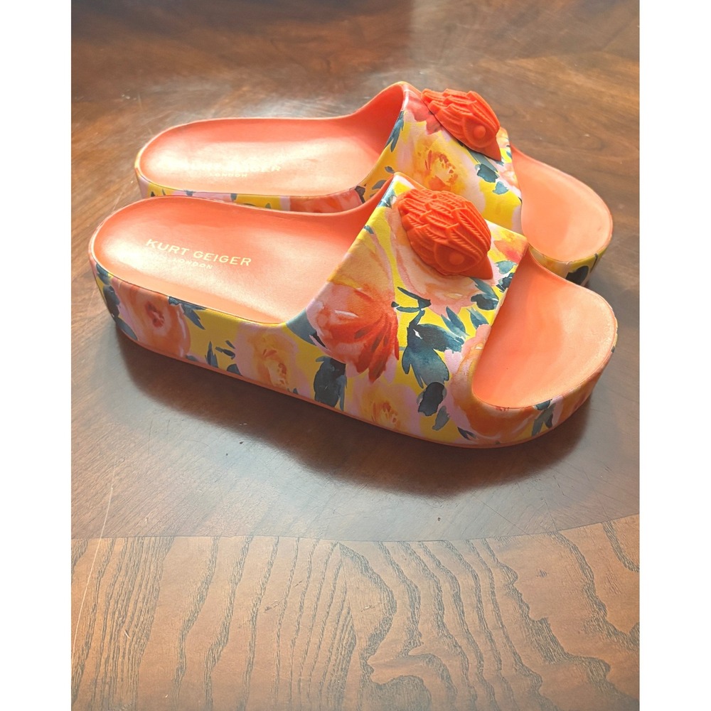 Kurt Geiger Coral and Floral Platform Slide Sandals